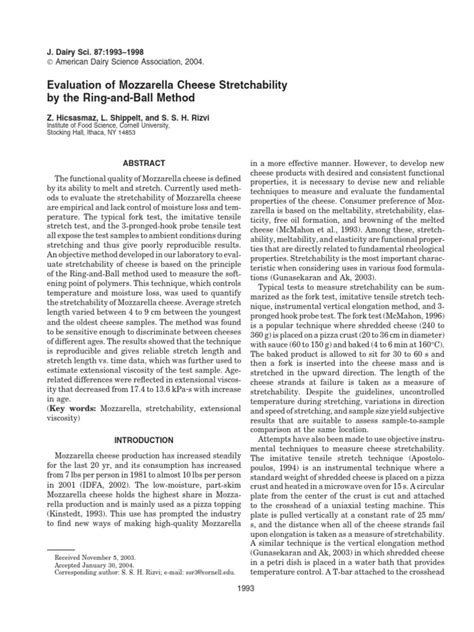 Evaluation of Mozzarella Cheese Stretchability by the Ring